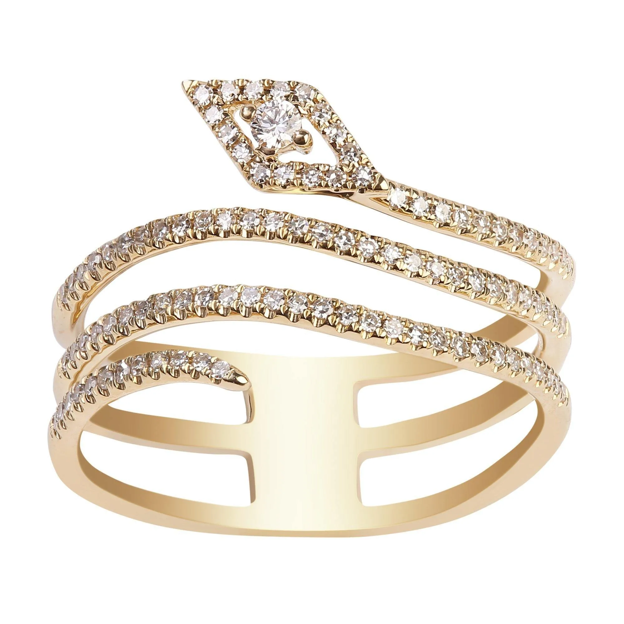 0.28CT Stacked Snake Diamond Ring Set In 14K Yellow Gold