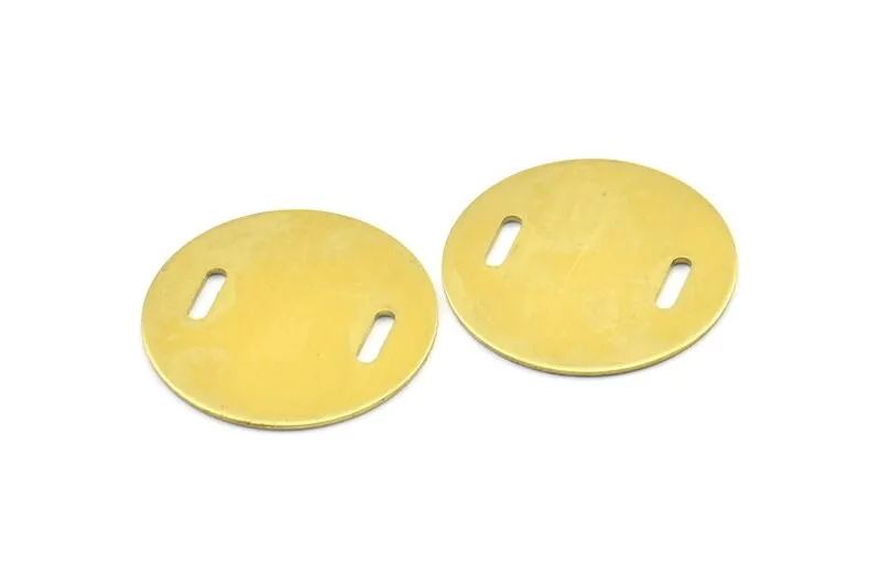 10 Raw Brass (28x0.8mm) Stamping Blank Disc, 2 Hole D135--N0663