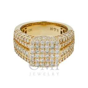 10K GOLD ROUND DIAMOND SQUARE SHAPE STATEMENT RING 3.65 CT