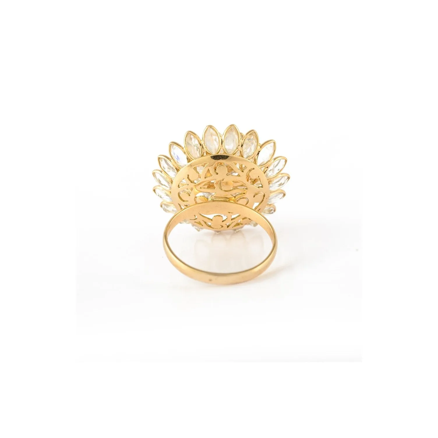 14K Gold Rainbow Moonstone Sunflower Ring