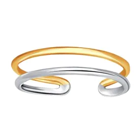 14K White And Yellow Gold Double Bar Cuff Style Adjustable Toe Ring