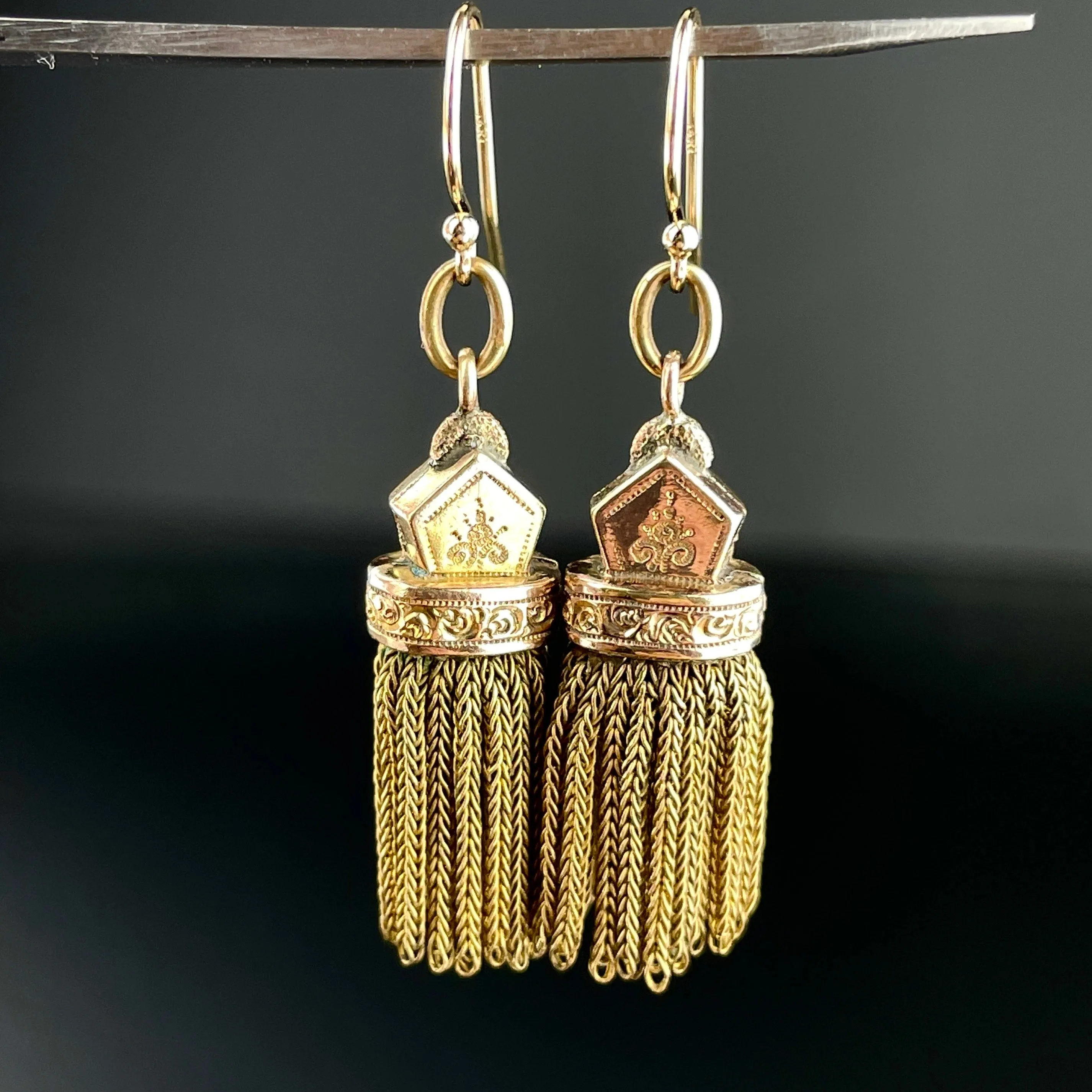 2nd Payment Antique Albertina 14K Gold Watch Chain Tassel Fob Earrings