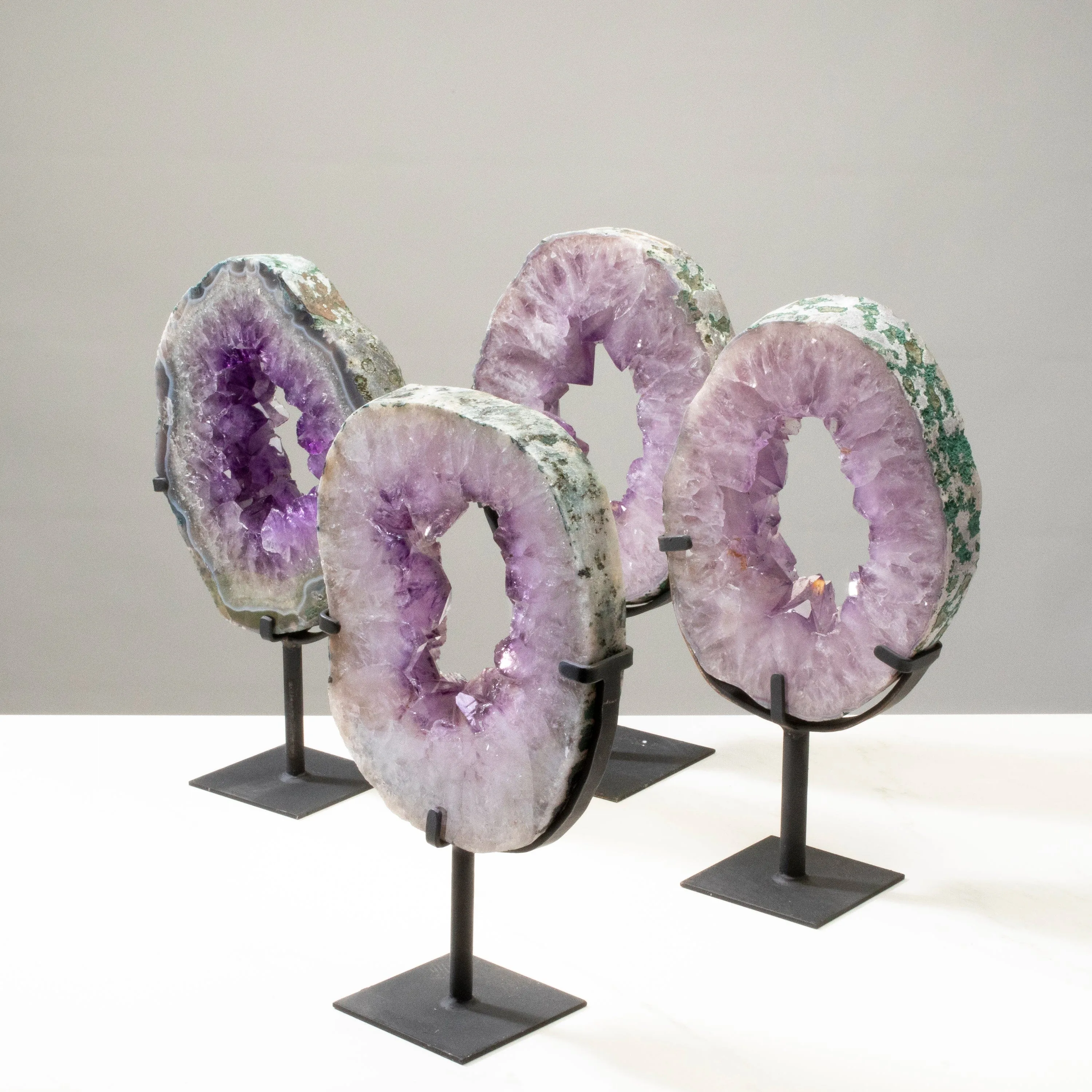 Amethyst Geode Slice Ring from Brazil on Custom Stand- 12 / 7.7 lbs