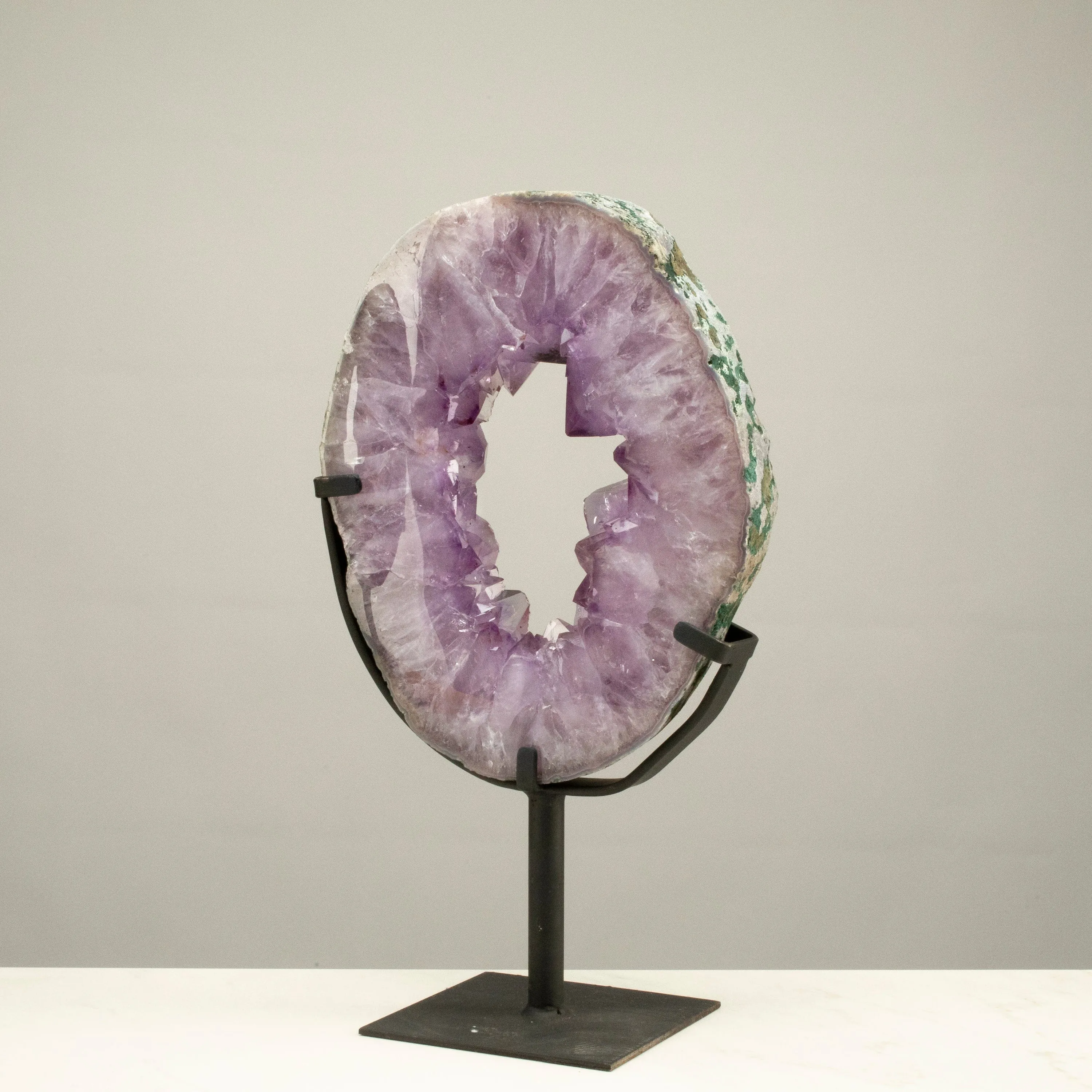 Amethyst Geode Slice Ring from Brazil on Custom Stand- 12 / 7.7 lbs