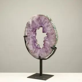 Amethyst Geode Slice Ring from Brazil on Custom Stand- 12 / 7.7 lbs