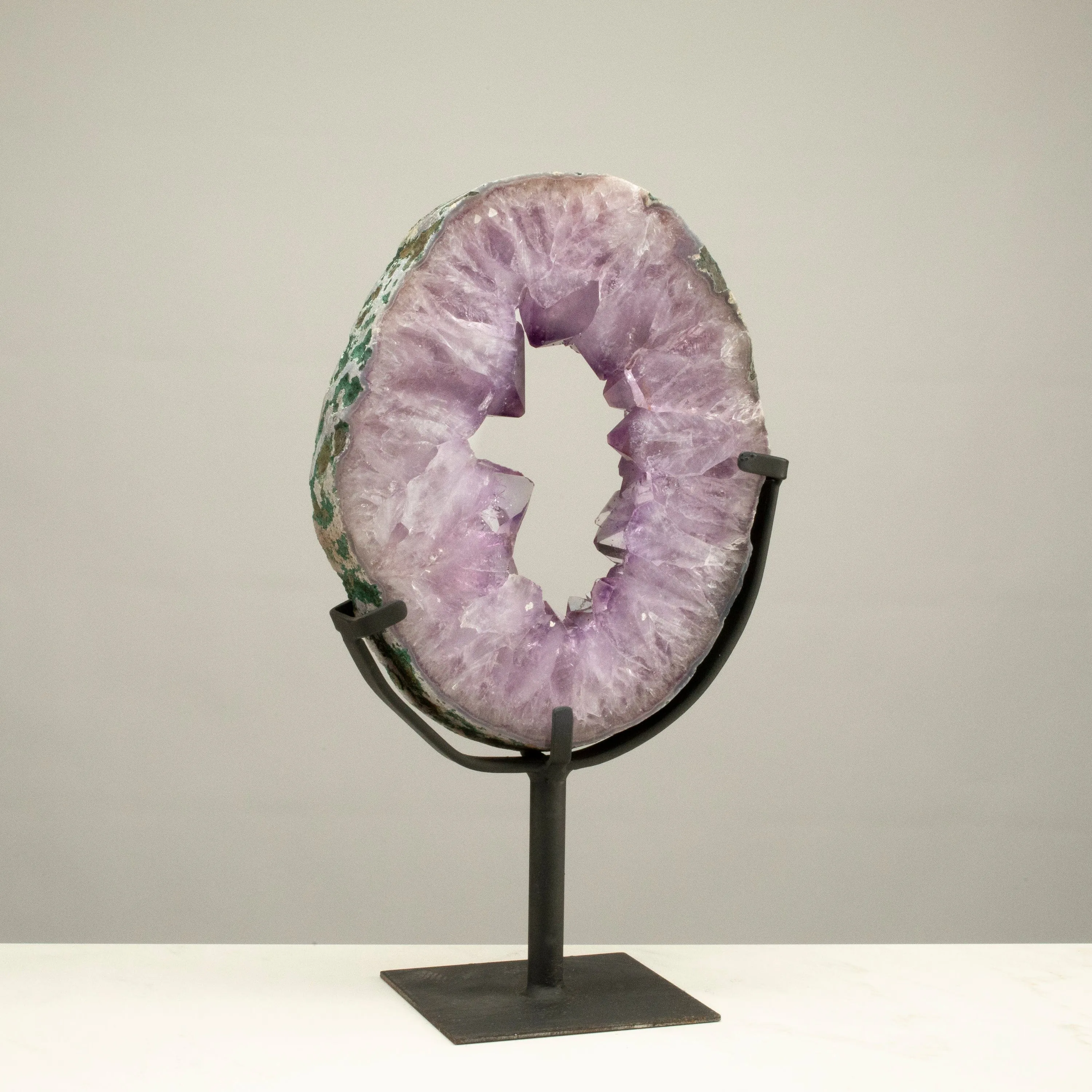 Amethyst Geode Slice Ring from Brazil on Custom Stand- 12 / 7.7 lbs