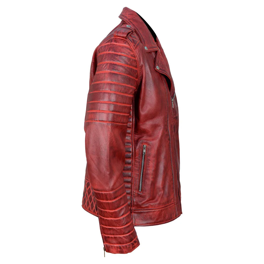 Antique Red Quilted Biker Jacket