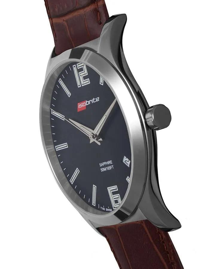 ArmourLite Isobrite Grand Slimline Series - Black Dial - Brown Leather Strap