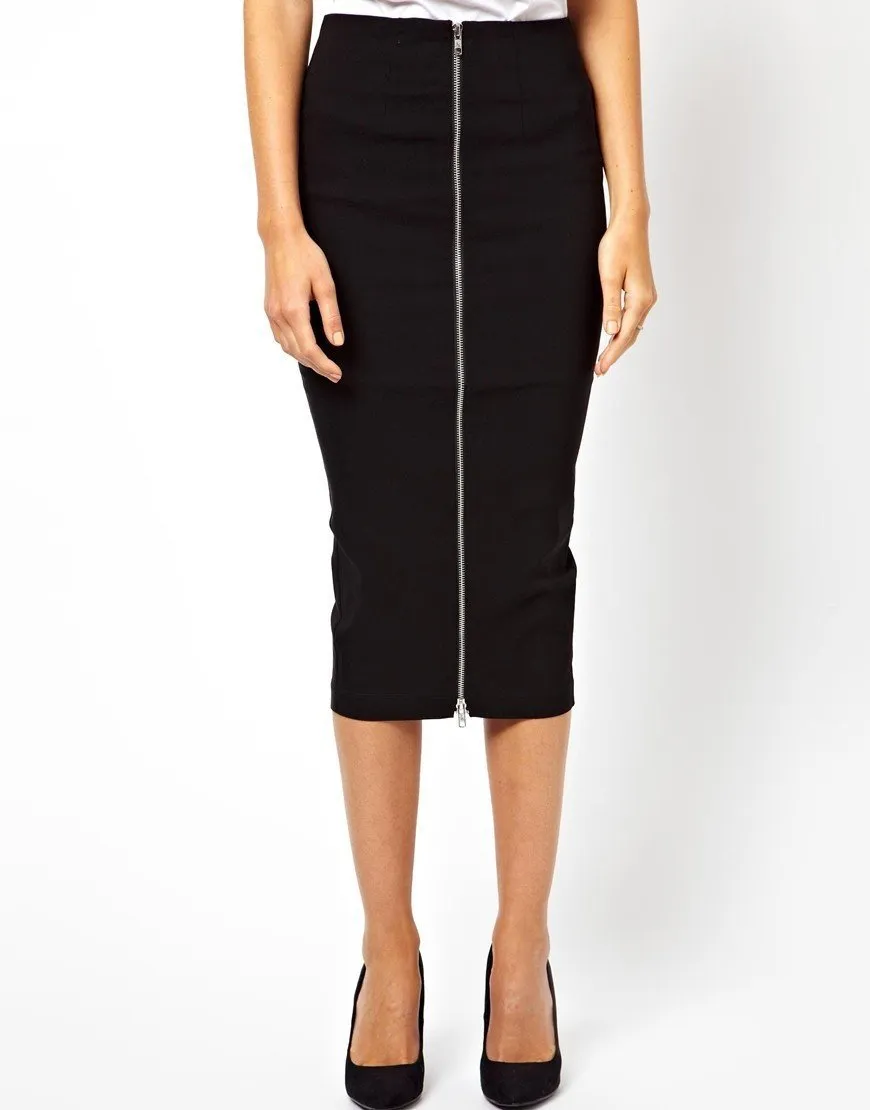 Back Pleat Zip Front Pencil Skirt