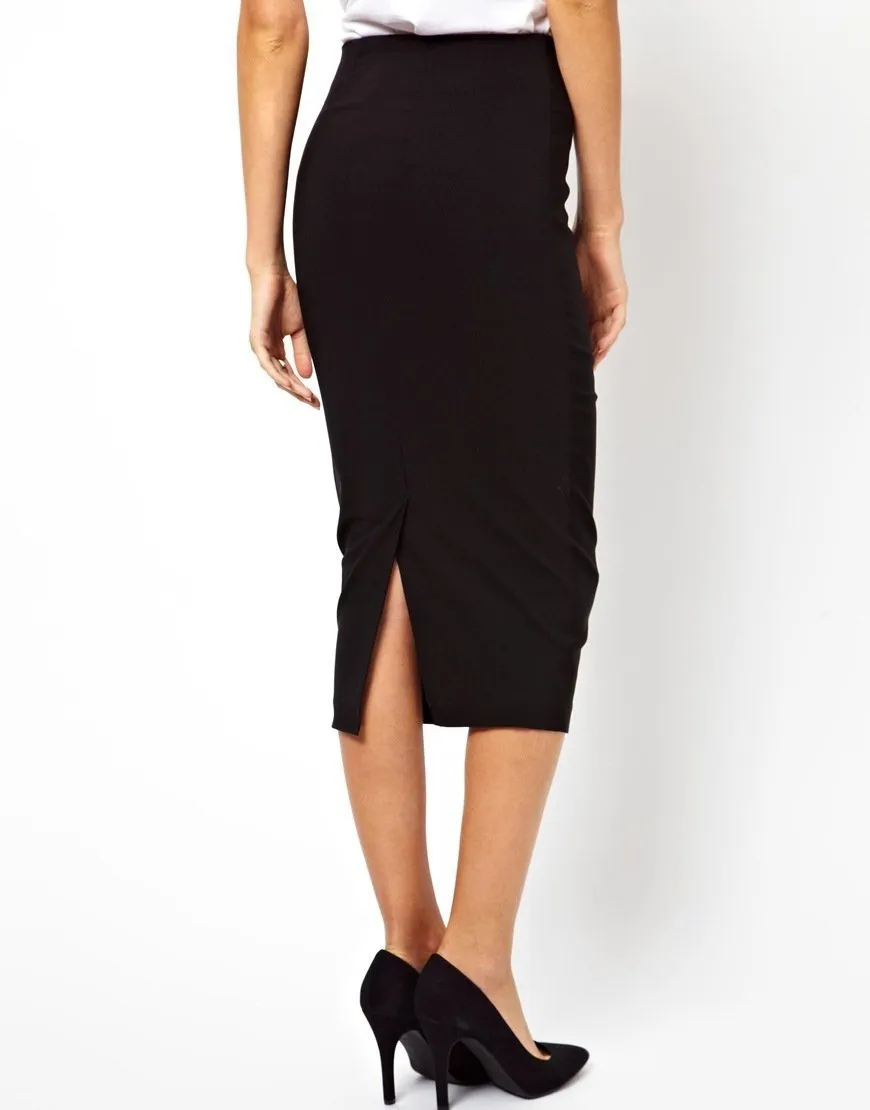 Back Pleat Zip Front Pencil Skirt