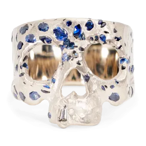 Blue Confetti Skull Ring in White - Made to Order