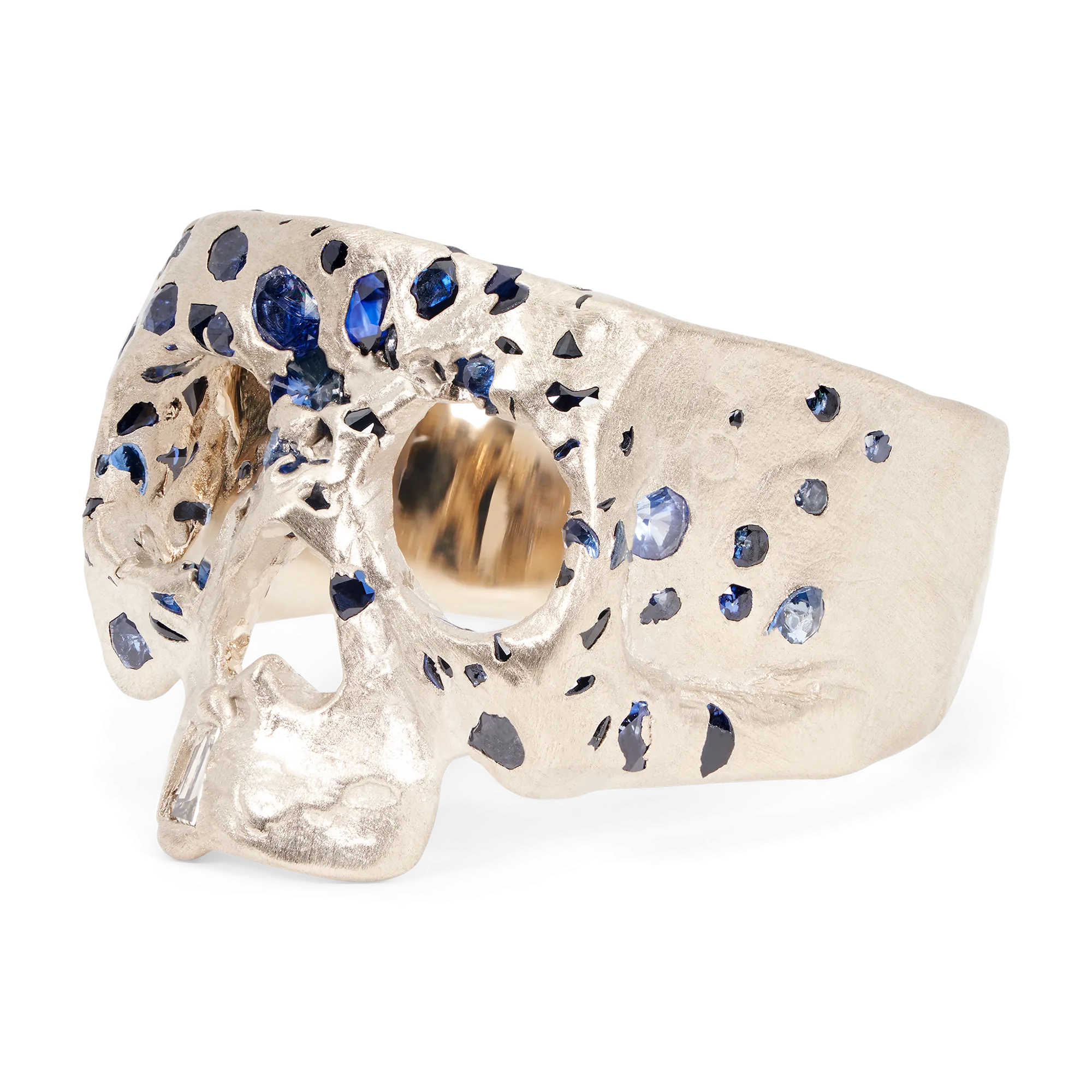 Blue Confetti Skull Ring in White - Made to Order