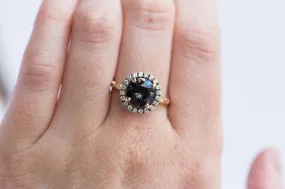 Blue Grey Spinel with Blackend Gold Diamond Halo - Antique Engagement Ring by Anueva Jewelry