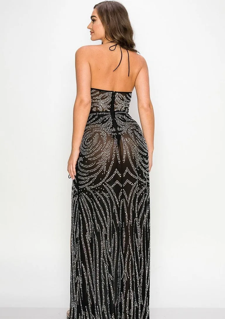 Breeza Rhinestone Halter Neck Cami Maxi Dress