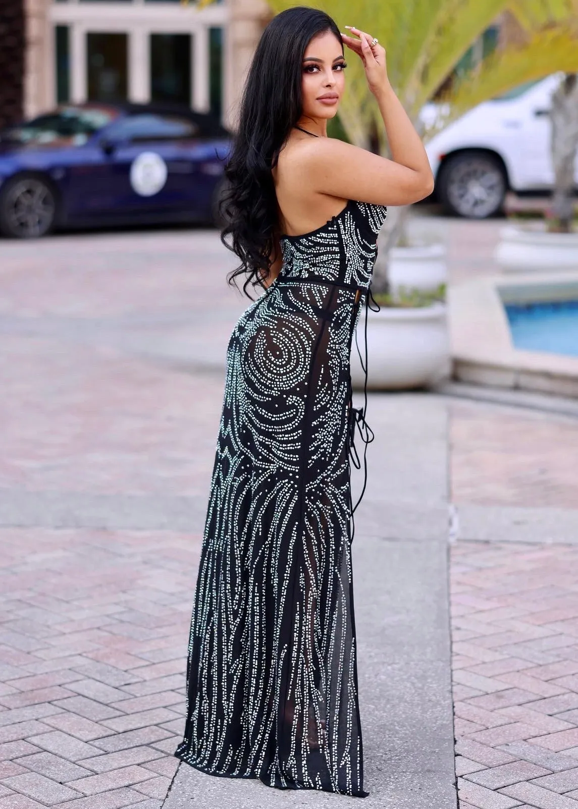 Breeza Rhinestone Halter Neck Cami Maxi Dress