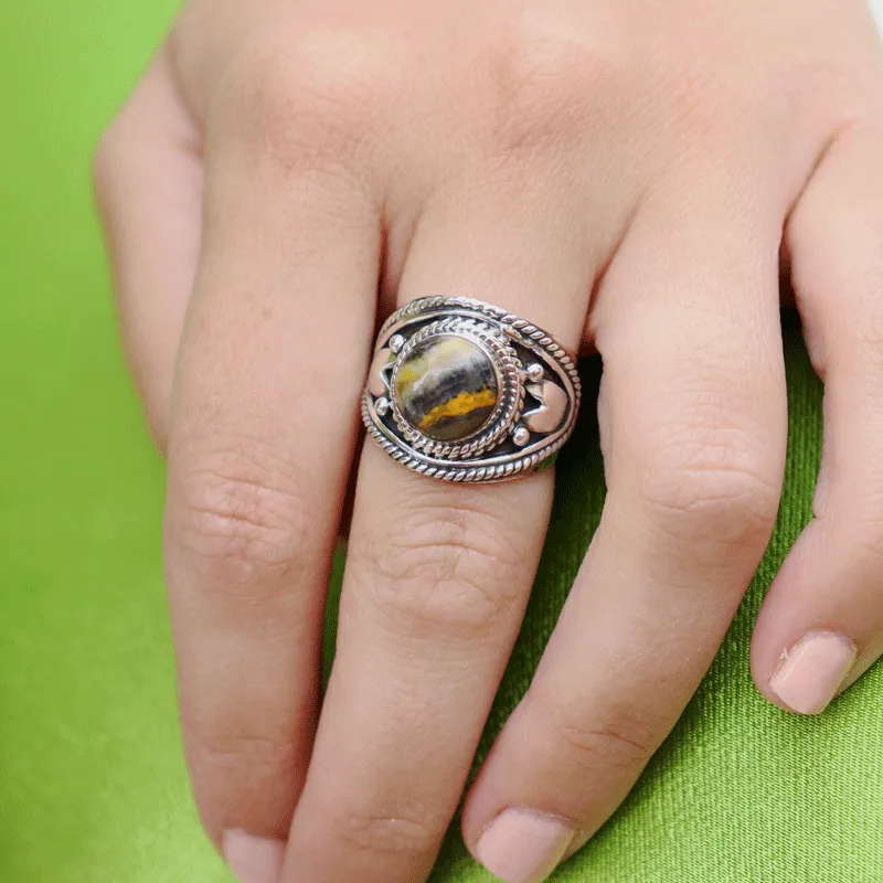 Bumble Bee Jasper Bohemian Ring