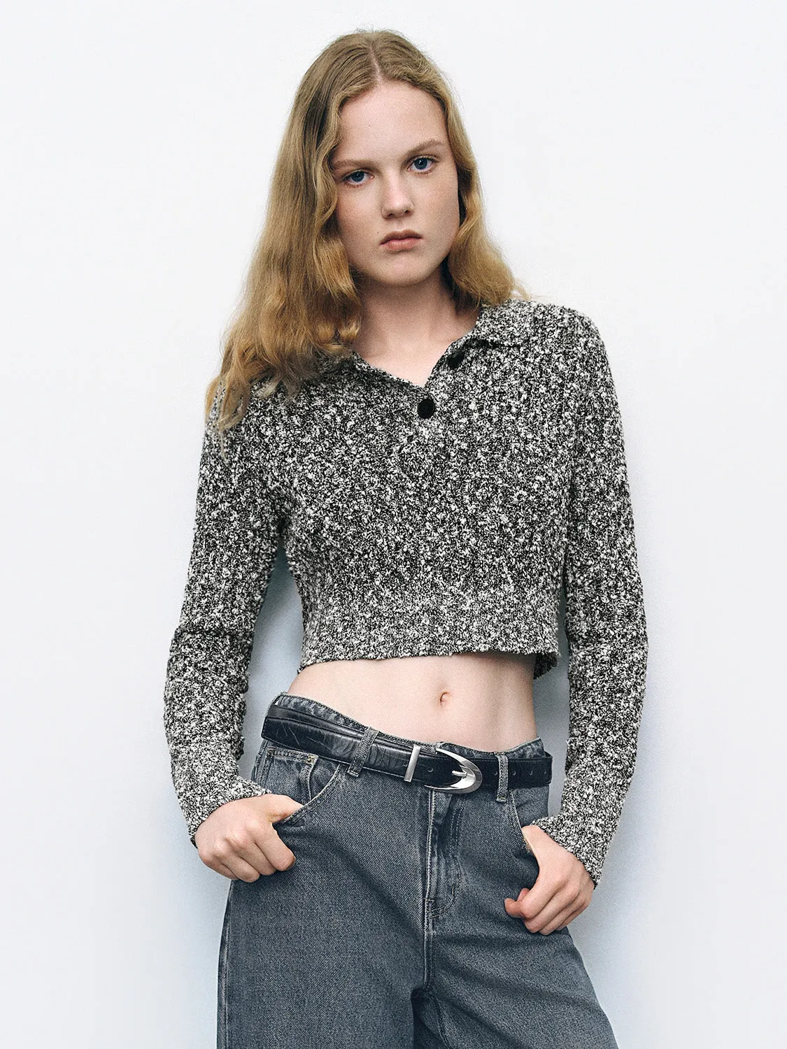 Button Half Placket Knitted T-Shirt