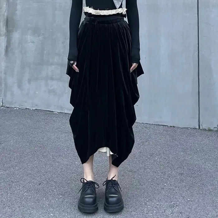 Casual Minimal Goth Irregular Design Layered Skirt