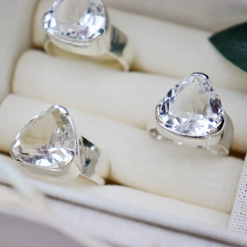 Char Clear Quartz Teardrop Ring