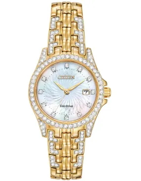 Citizen Ladies Crystal Silhouette Watch - Gold-Tone - Mother of Pearl - Date