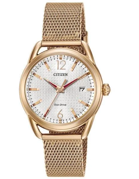 Citizen Womens DRIVE LTR - Rose Gold-Tone Case - Silver-Tone Dial - Date