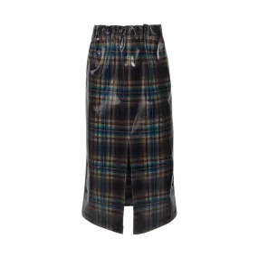 Coated Plaid Midi Skirt