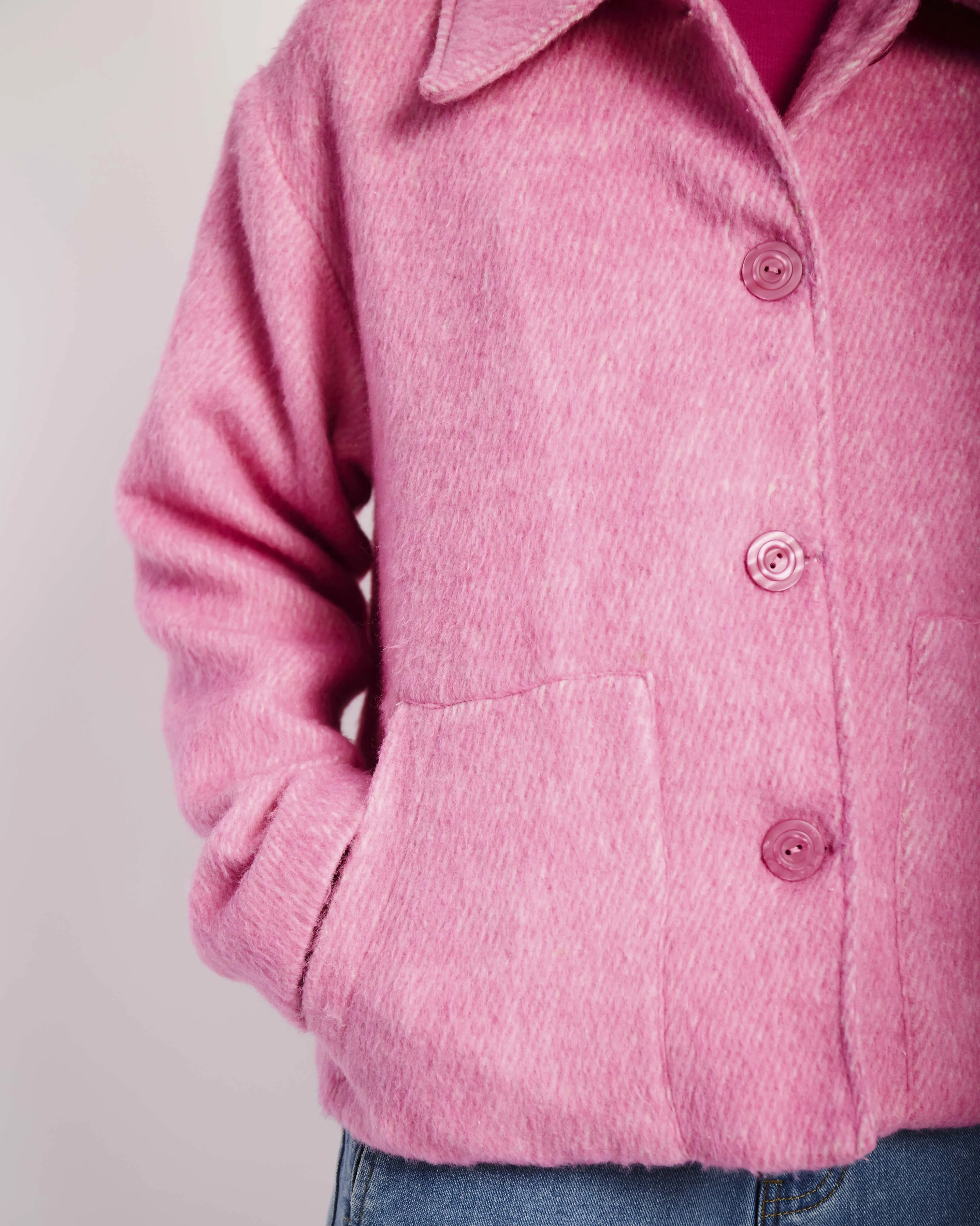 Cropped Melton Jacket in Barbie Pink