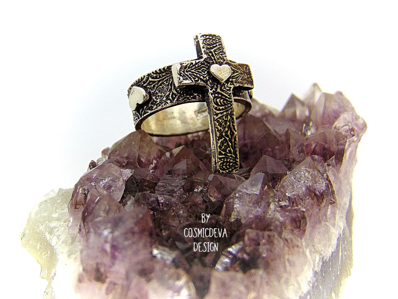 Cross Ring Sterling Silver, Heart For Christ Ring, Christian Rings, Faith Ring Size 7  3/4 Ring