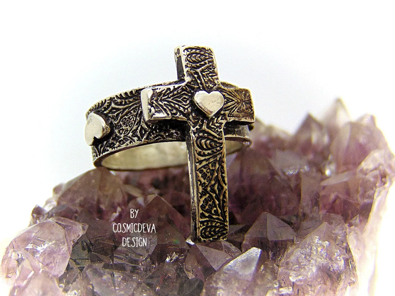 Cross Ring Sterling Silver, Heart For Christ Ring, Christian Rings, Faith Ring Size 7  3/4 Ring