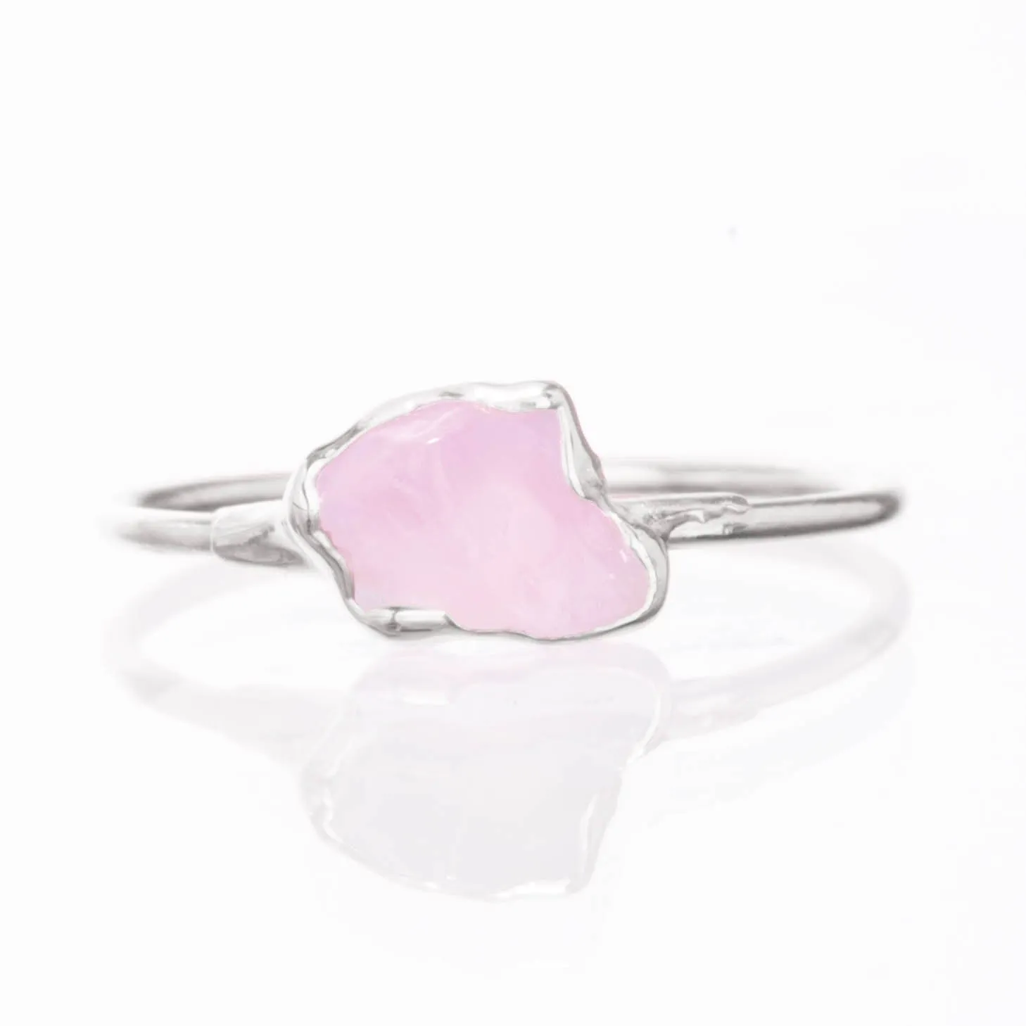 Dainty Raw Rose Quartz Ring in Sterling Silver