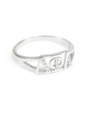 Delta Phi Lambda sterling silver ring with simulated diamonds