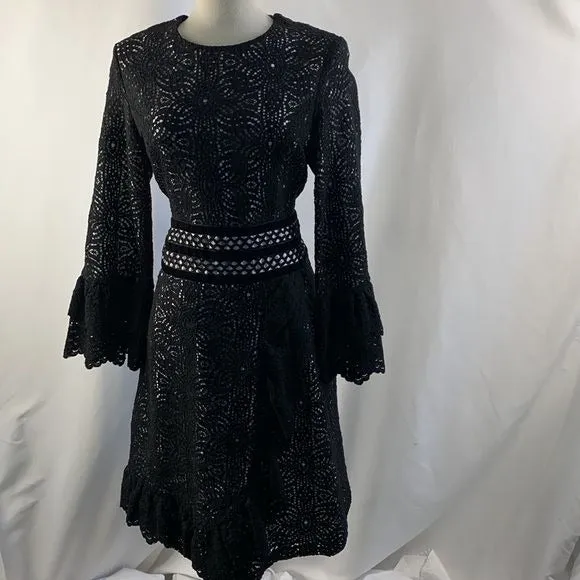 Erotokritos.Paris Black Lace Dress with ruffle trim.