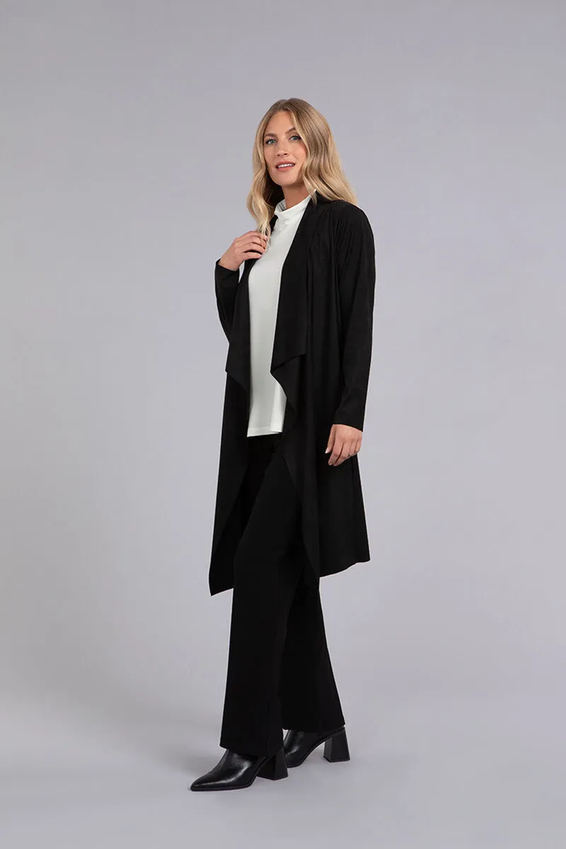 Faux Suede Key Cardigan Long | Black