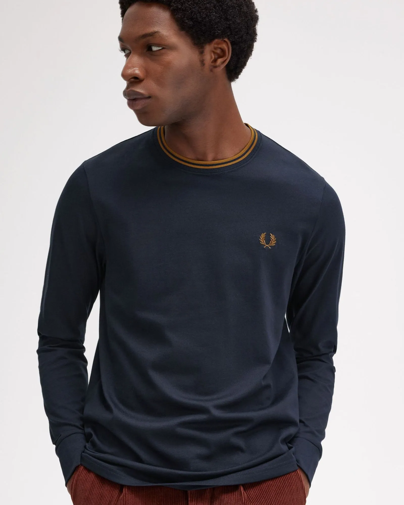 Fred Perry L/S Twin Tipped Tee - Navy / Dark Caramel