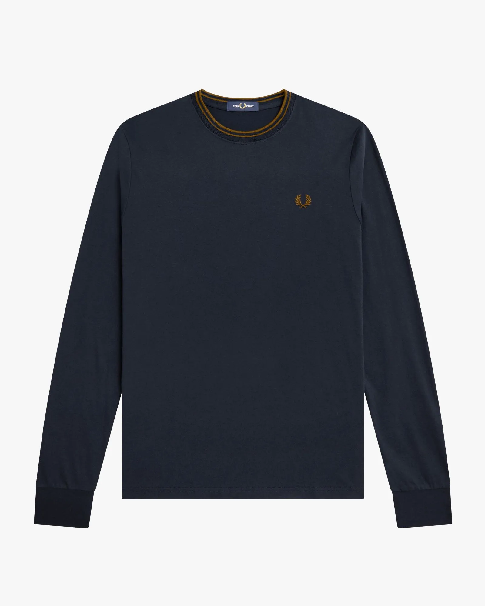 Fred Perry L/S Twin Tipped Tee - Navy / Dark Caramel