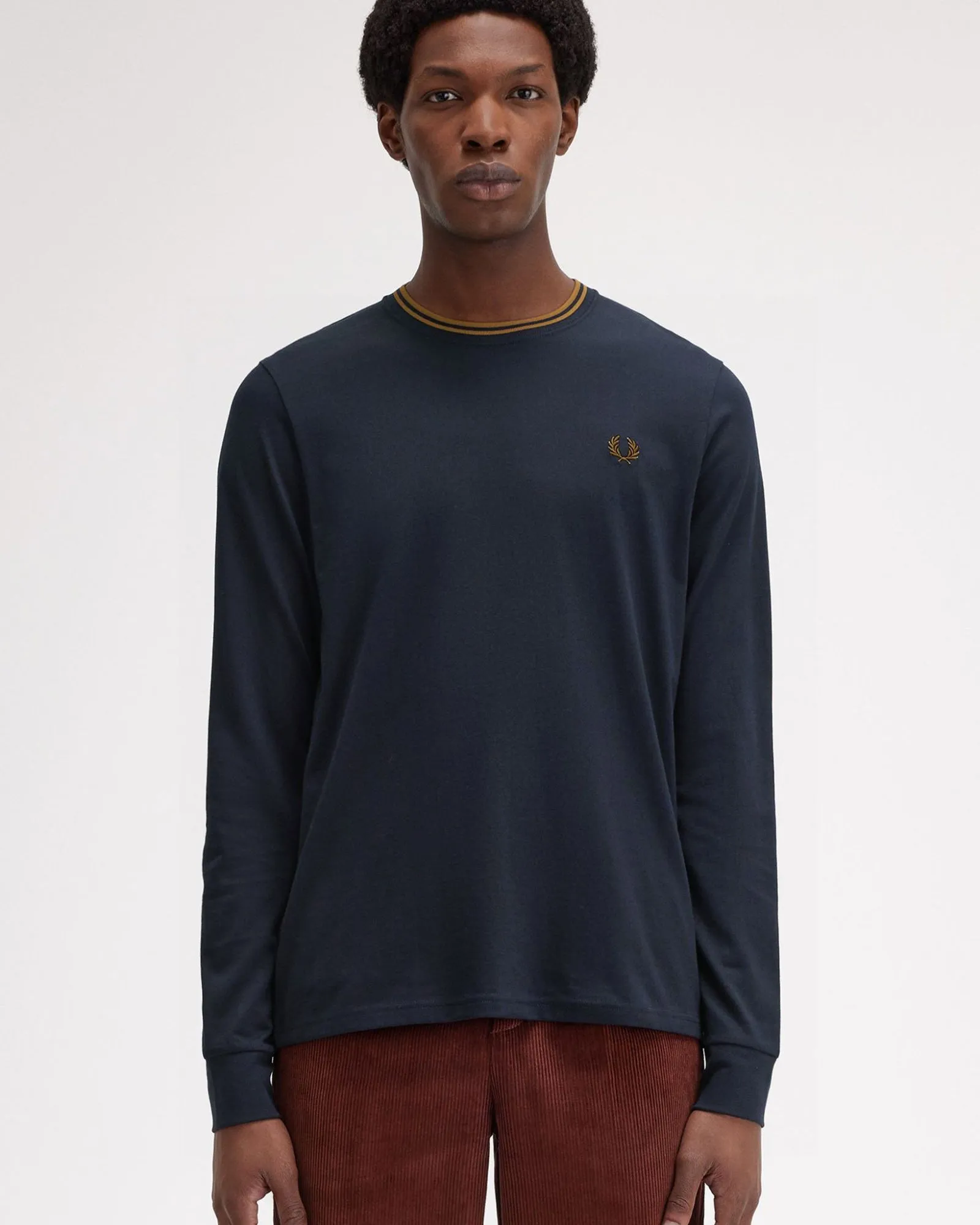 Fred Perry L/S Twin Tipped Tee - Navy / Dark Caramel