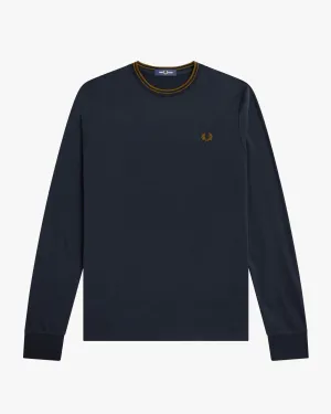 Fred Perry L/S Twin Tipped Tee - Navy / Dark Caramel