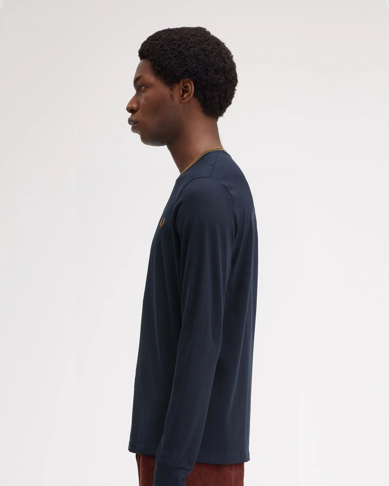 Fred Perry L/S Twin Tipped Tee - Navy / Dark Caramel