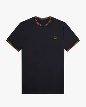 Fred Perry Twin Tipped T Shirt - Navy / Dark Caramel