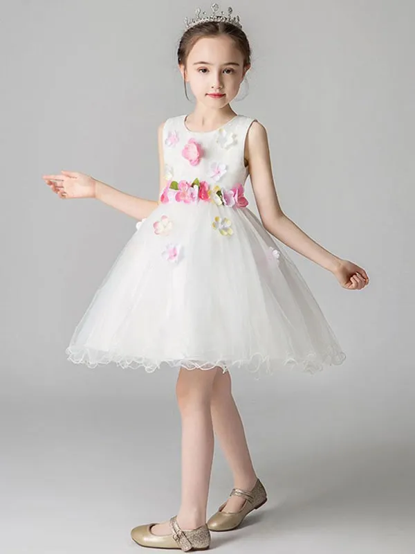 Jewel Neck Sleeveless Flowers Formal Kids Pageant Dresses Flower Girl Dresses