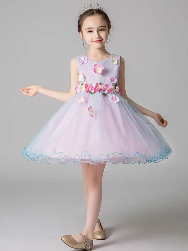 Jewel Neck Sleeveless Flowers Formal Kids Pageant Dresses Flower Girl Dresses