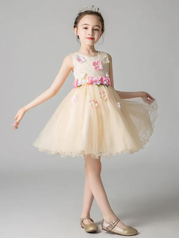 Jewel Neck Sleeveless Flowers Formal Kids Pageant Dresses Flower Girl Dresses