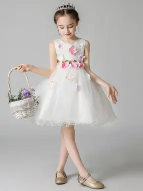 Jewel Neck Sleeveless Flowers Formal Kids Pageant Dresses Flower Girl Dresses