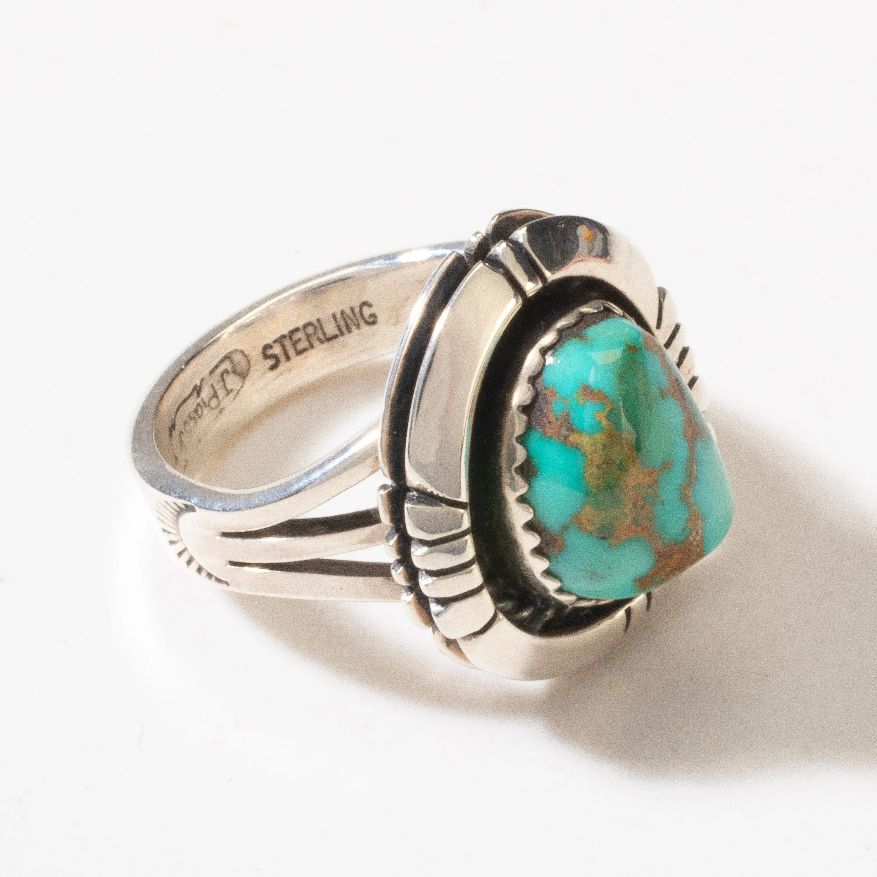 Joe Piaso Jr. King Manassa Turquoise Navajo USA Native American Made 925 Sterling Silver Ring