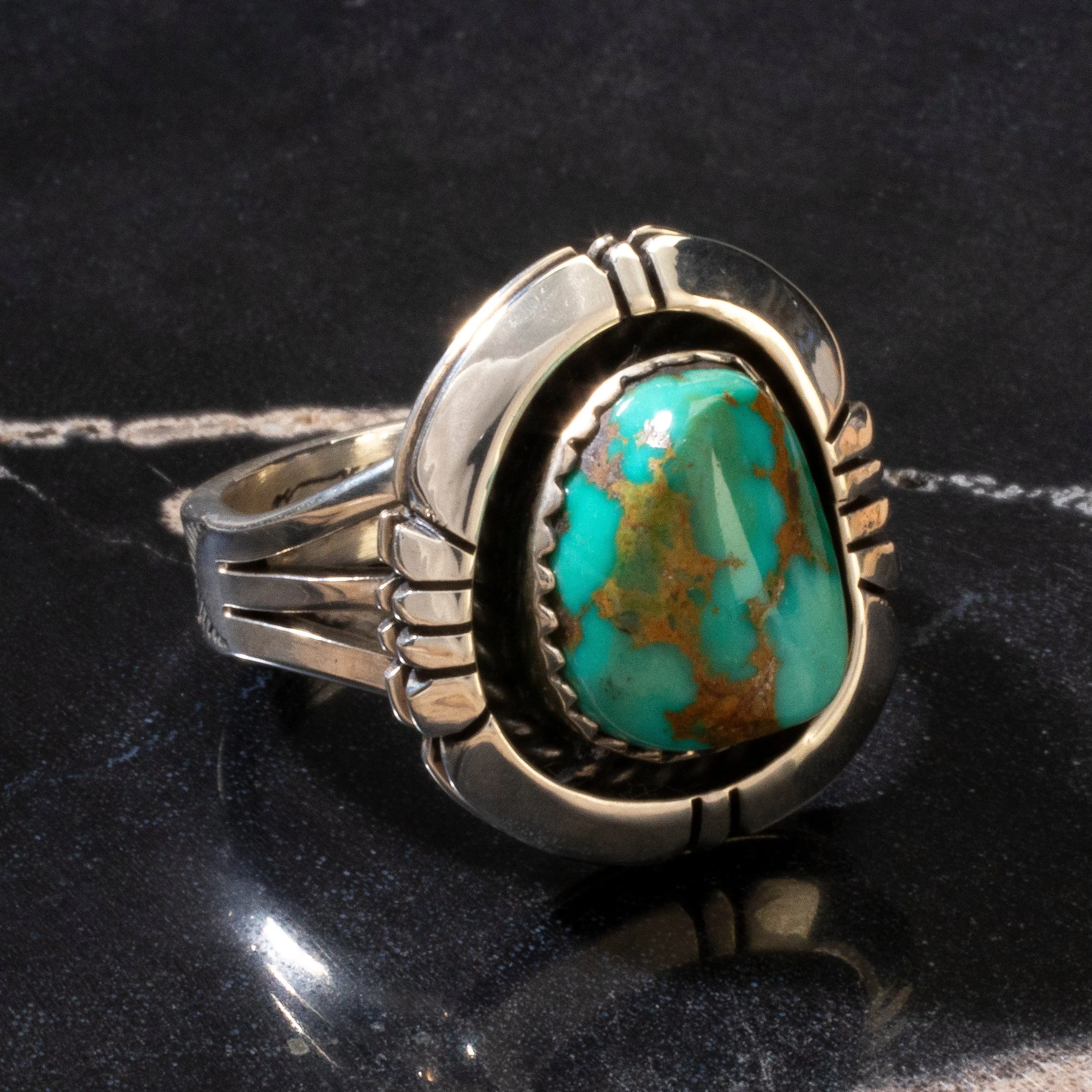 Joe Piaso Jr. King Manassa Turquoise Navajo USA Native American Made 925 Sterling Silver Ring