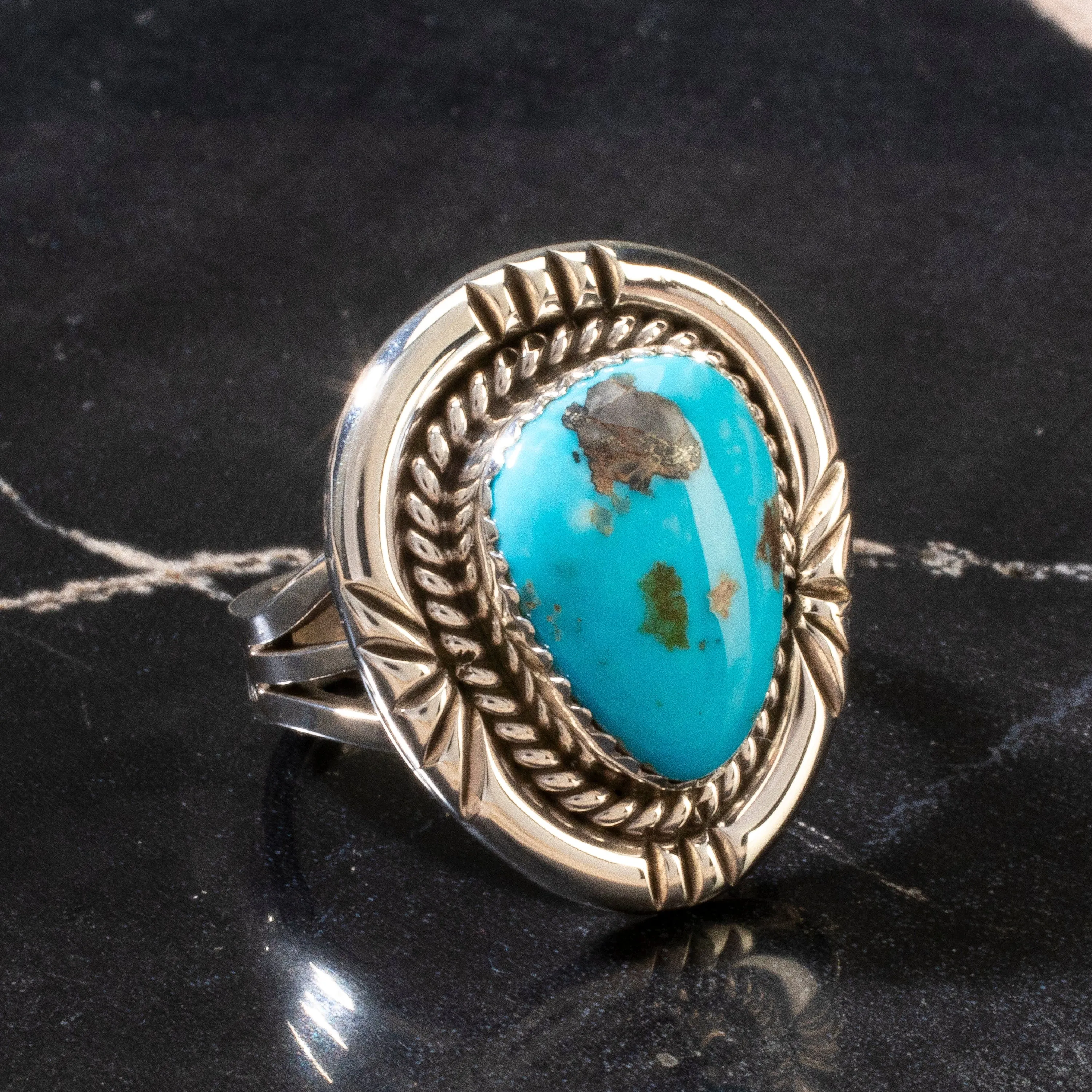 Joe Piaso Jr. Sleeping Beauty Turquoise Navajo USA Native American Made 925 Sterling Silver Ring