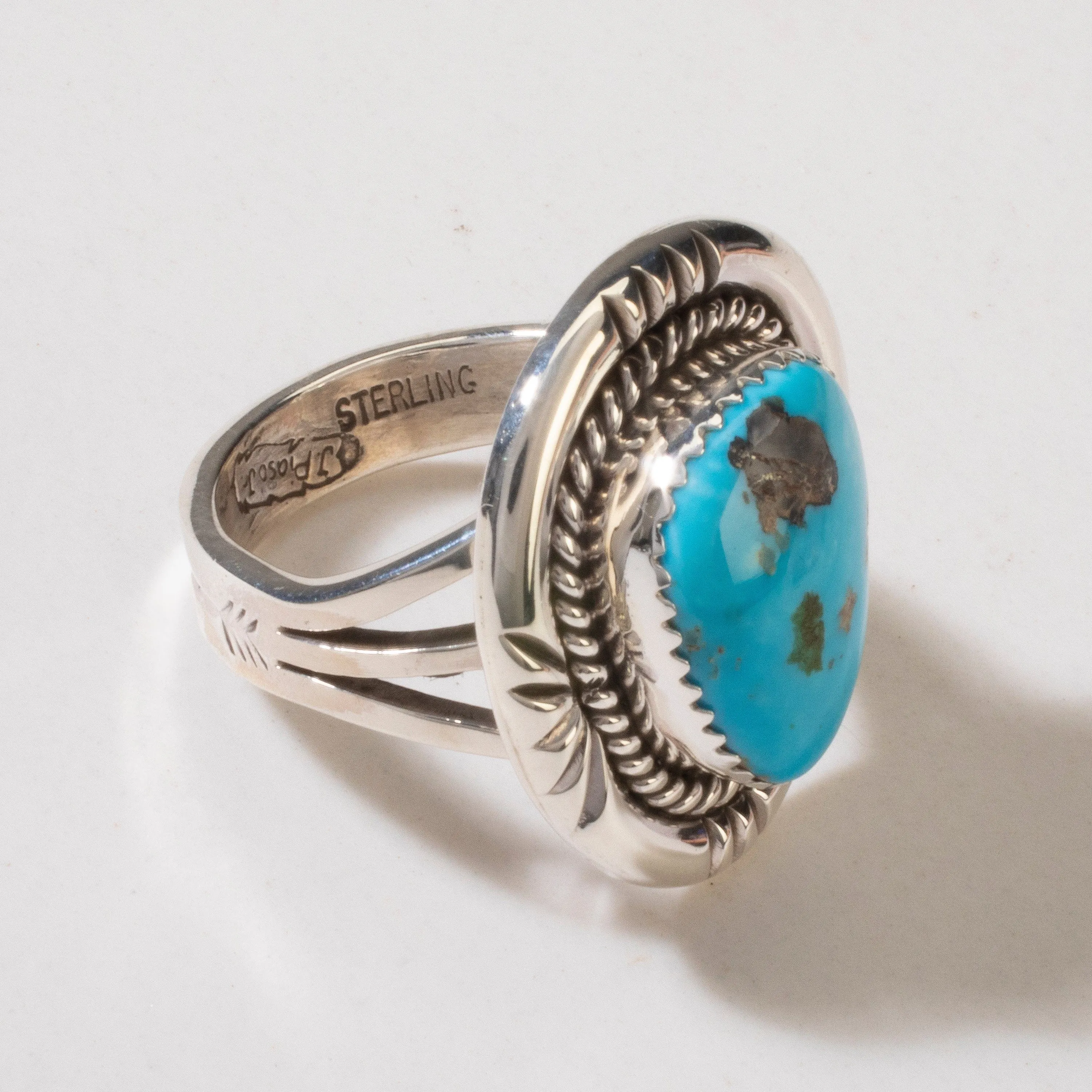 Joe Piaso Jr. Sleeping Beauty Turquoise Navajo USA Native American Made 925 Sterling Silver Ring