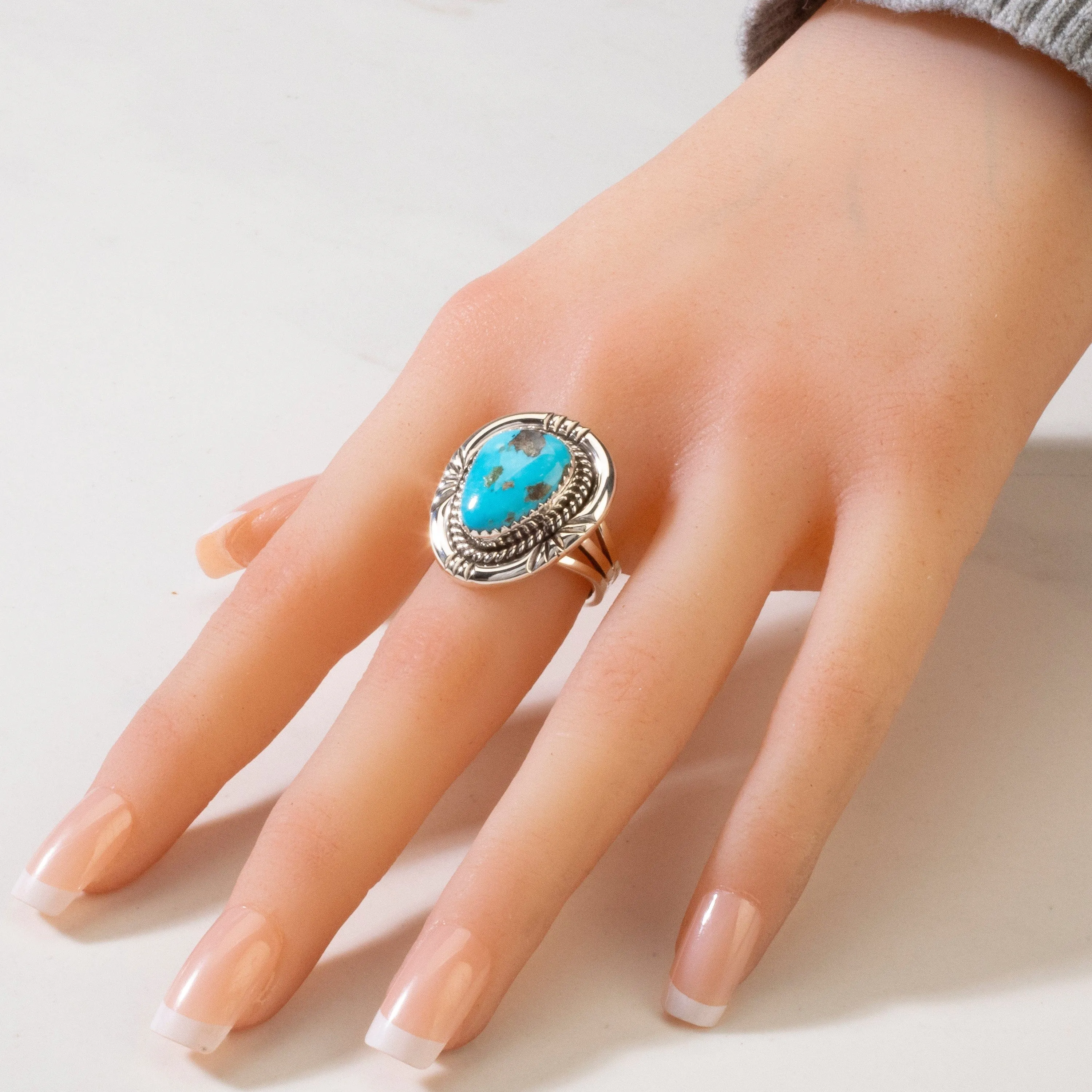 Joe Piaso Jr. Sleeping Beauty Turquoise Navajo USA Native American Made 925 Sterling Silver Ring