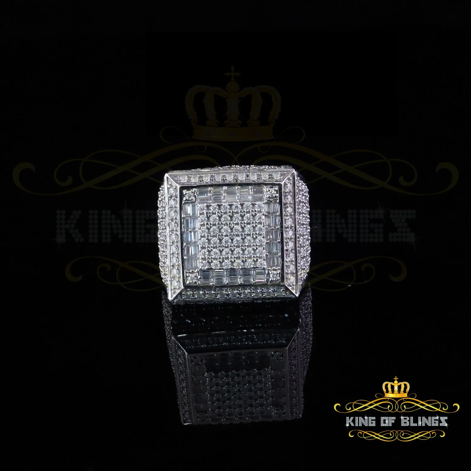 King of Bling's Men's/Womens 925 Silver White 4.50ct VVS 'D' Moissanite Square Rings Size 10