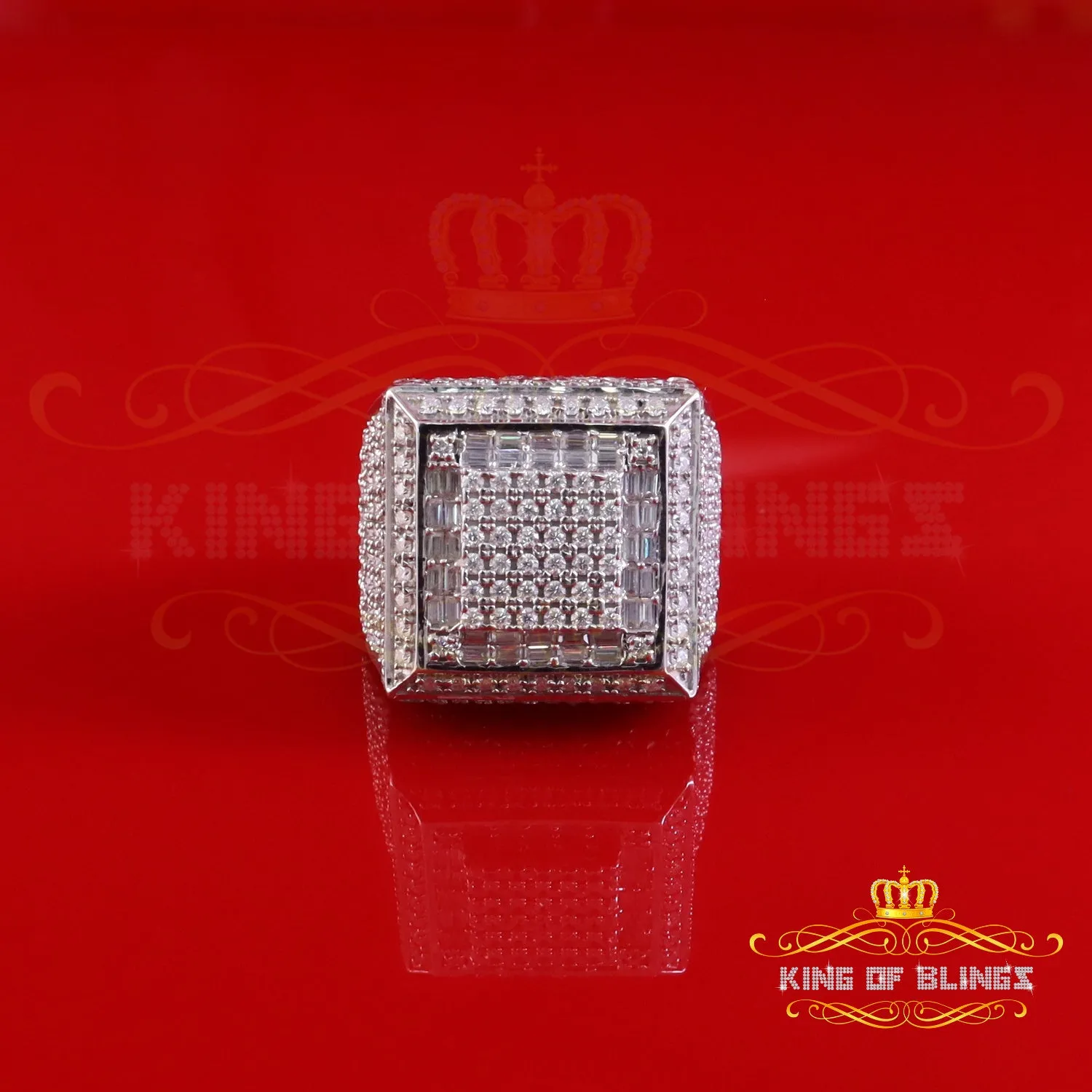 King of Bling's Men's/Womens 925 Silver White 4.50ct VVS 'D' Moissanite Square Rings Size 10